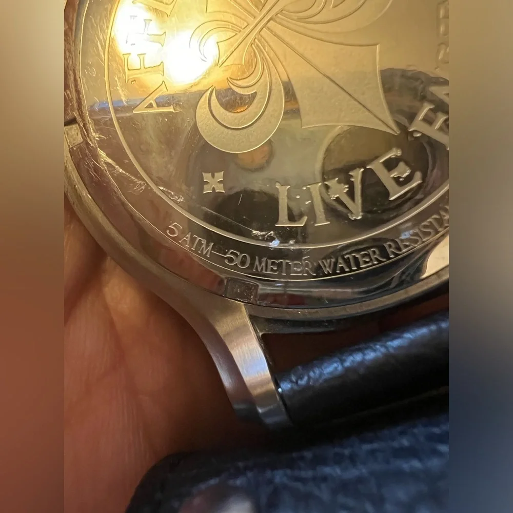 Affliction Avengers Watch Black Leather Studs Strap Winged Skull Tattoo Art Men - Picture 12 of 16